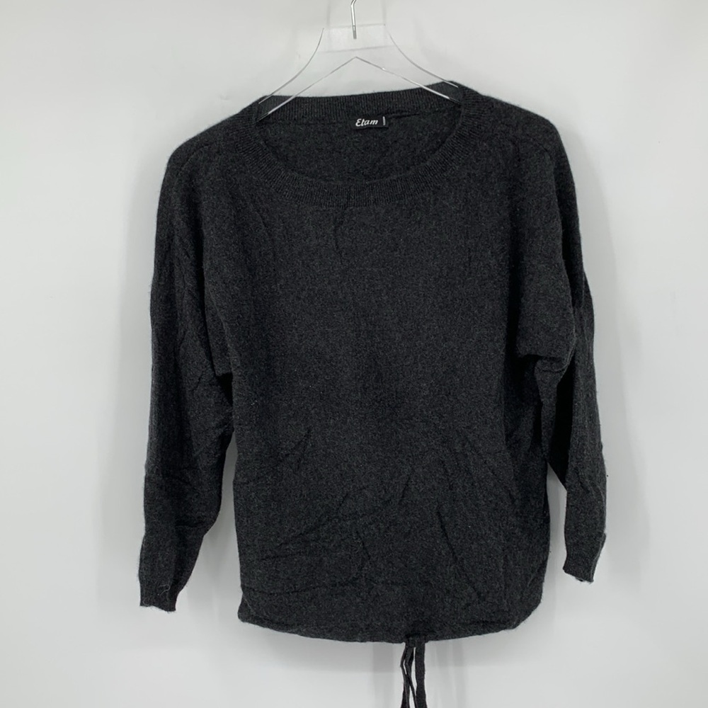Etam cashmere sweater heathered charcoal gray boxy drawstring waist women Small